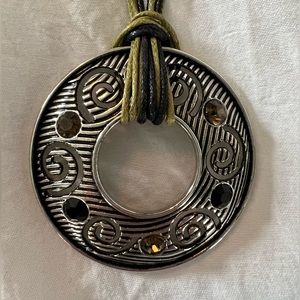 Lia Sophia green & black jewel tones in silver on green & black rope necklace